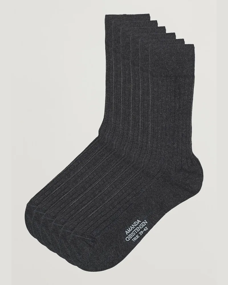 Amanda Christensen 6-Pack True Cotton Ribbed Socks Antracite Melange 
