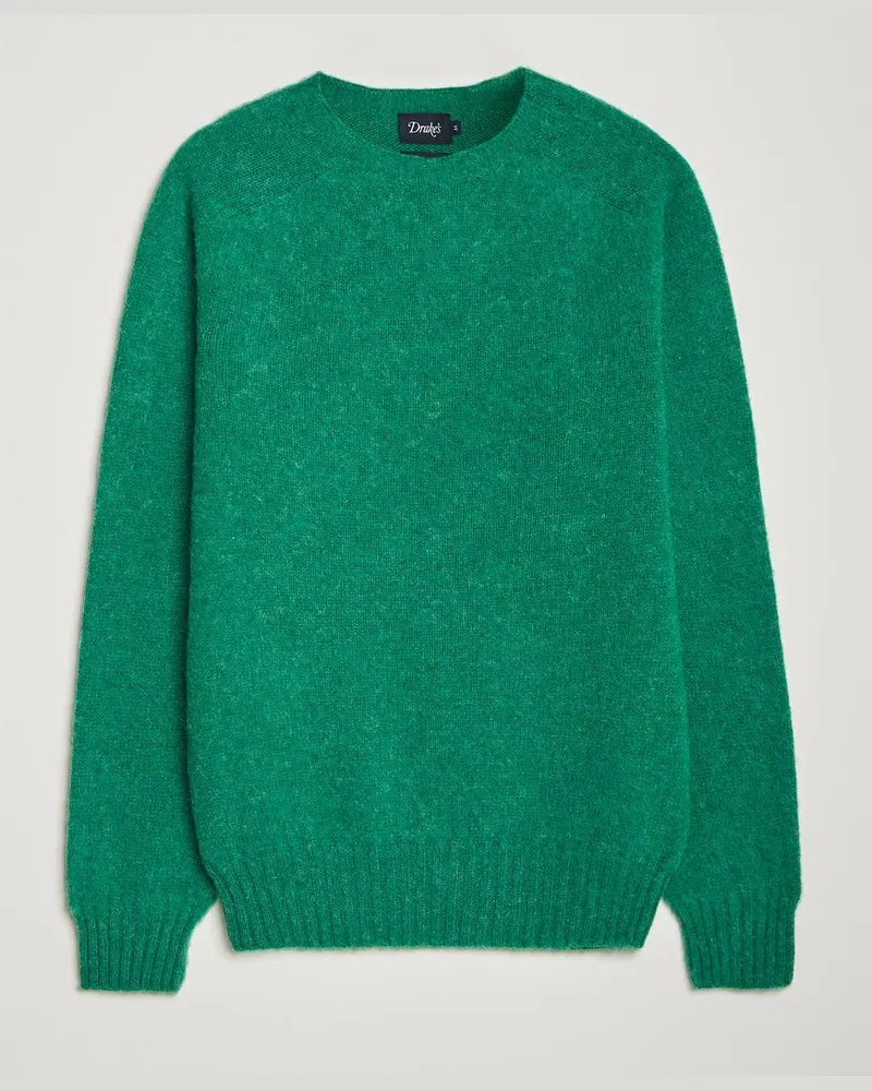 Drake's Brushed Shetland Crew Green Grün