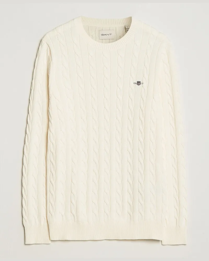 Gant Cotton Cable Crew Neck Cream Weiß