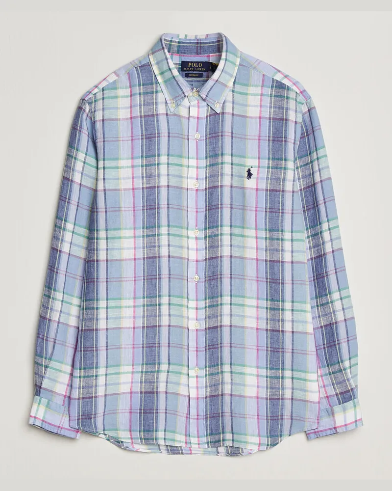 Ralph Lauren Custom Fit Check Linen Shirt Blue/White Blau