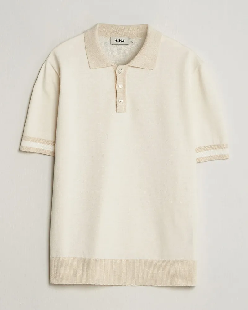 Altea Cotton/Linen Piquet Polo Off White Weiß