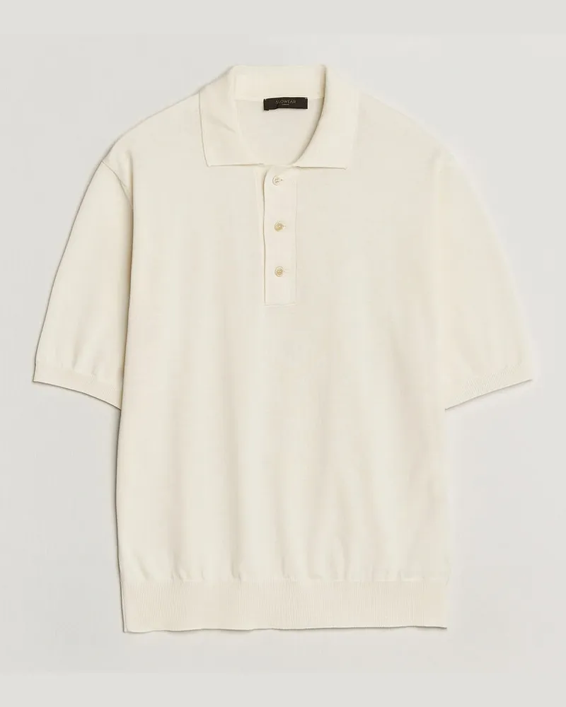Zanone Knitted Cotton Polo Off White Weiß