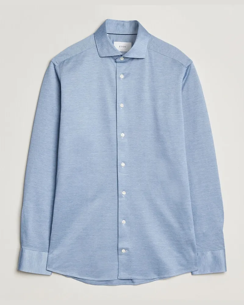 Eton Filo di Scozia Knitted Shirt Light Blue Blau