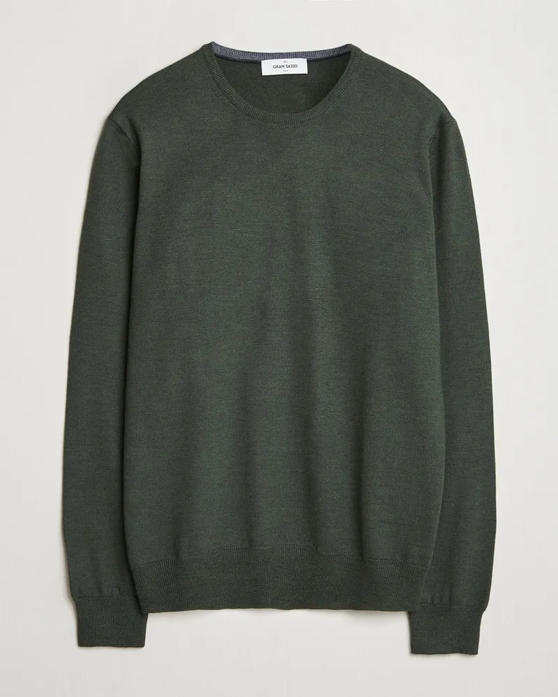 Gran Sasso Merino Fashion Fit Crew Neck Pullover Olive Melange Grün