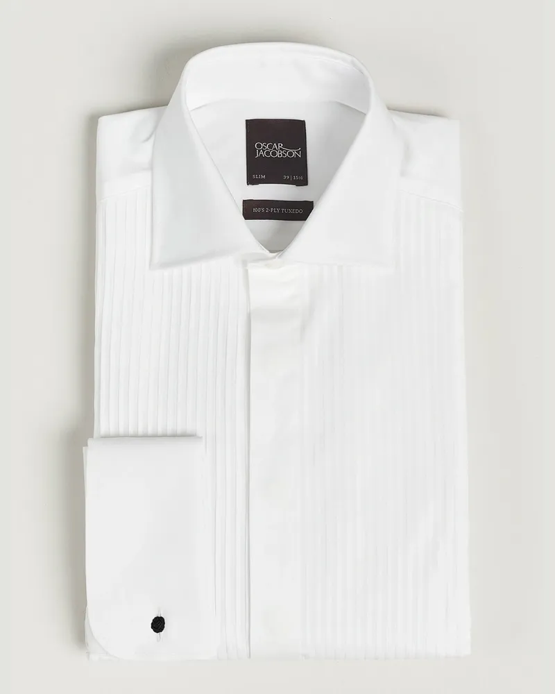 Oscar Jacobson Slim Fit Cut Away Tuxedo Double Cuff White Weiß