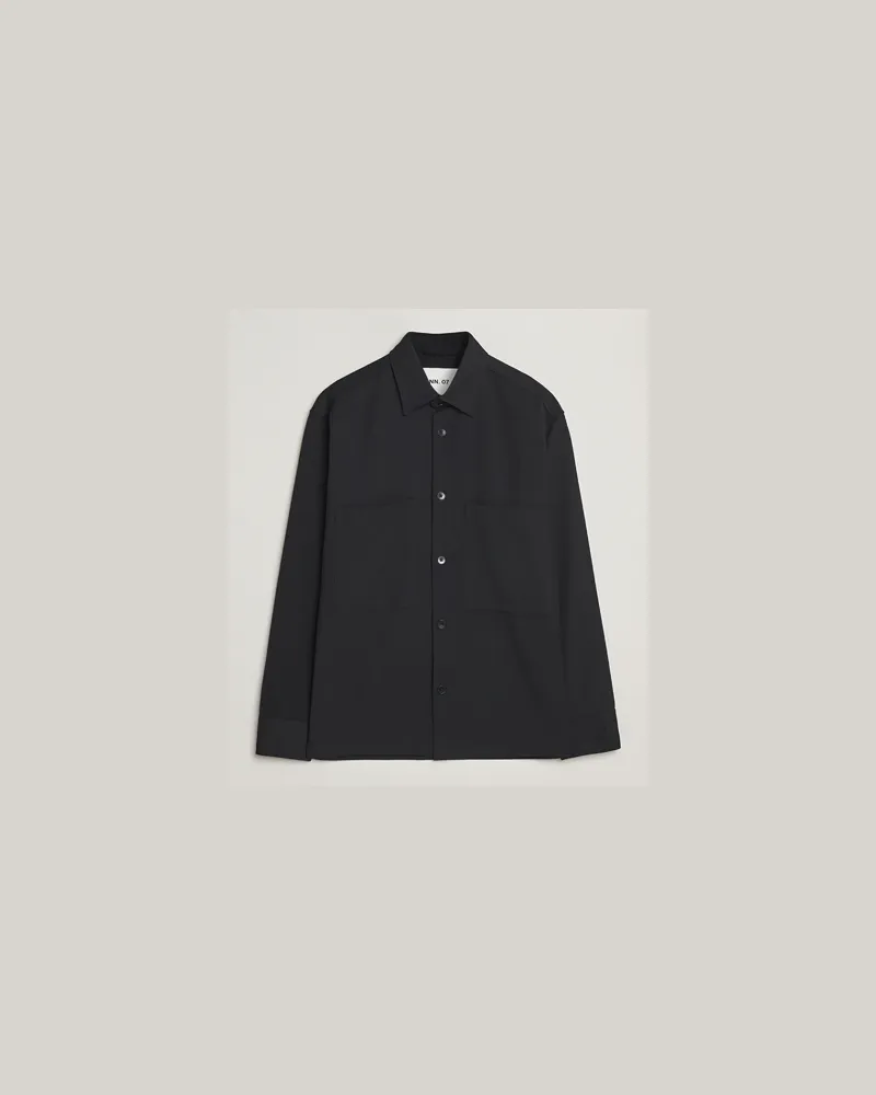 NN 07 Freddy Wool/Tencel Overshirt Black Schwarz