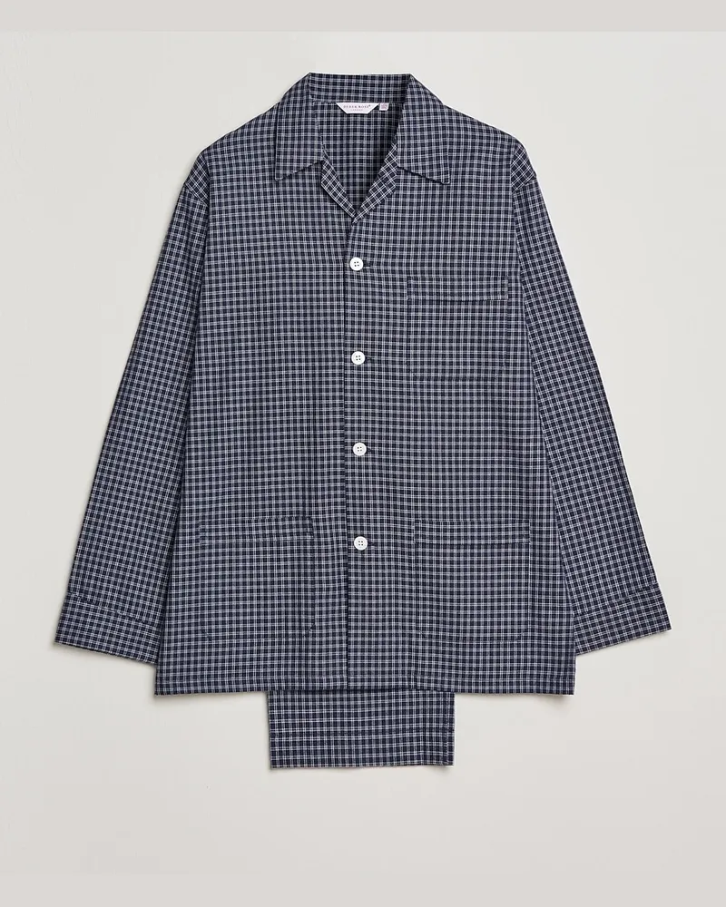Derek Rose Checked Cotton Pyjama Set Navy Blau