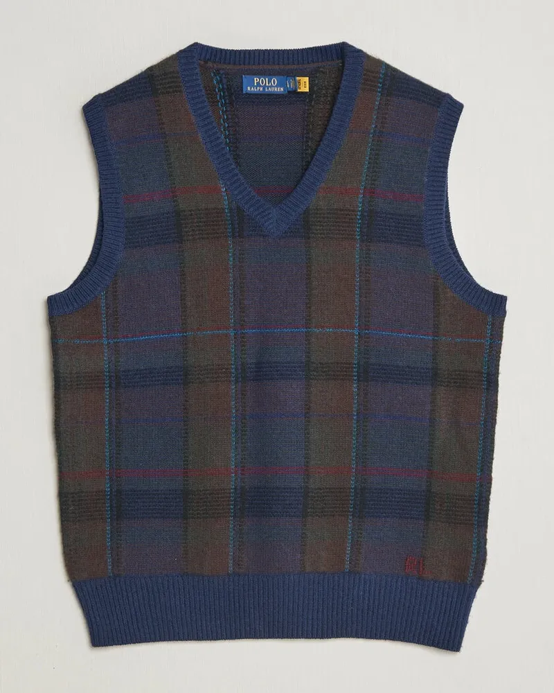 Ralph Lauren Hudson Cotton Blend V-Neck Vest Navy Multi Blau