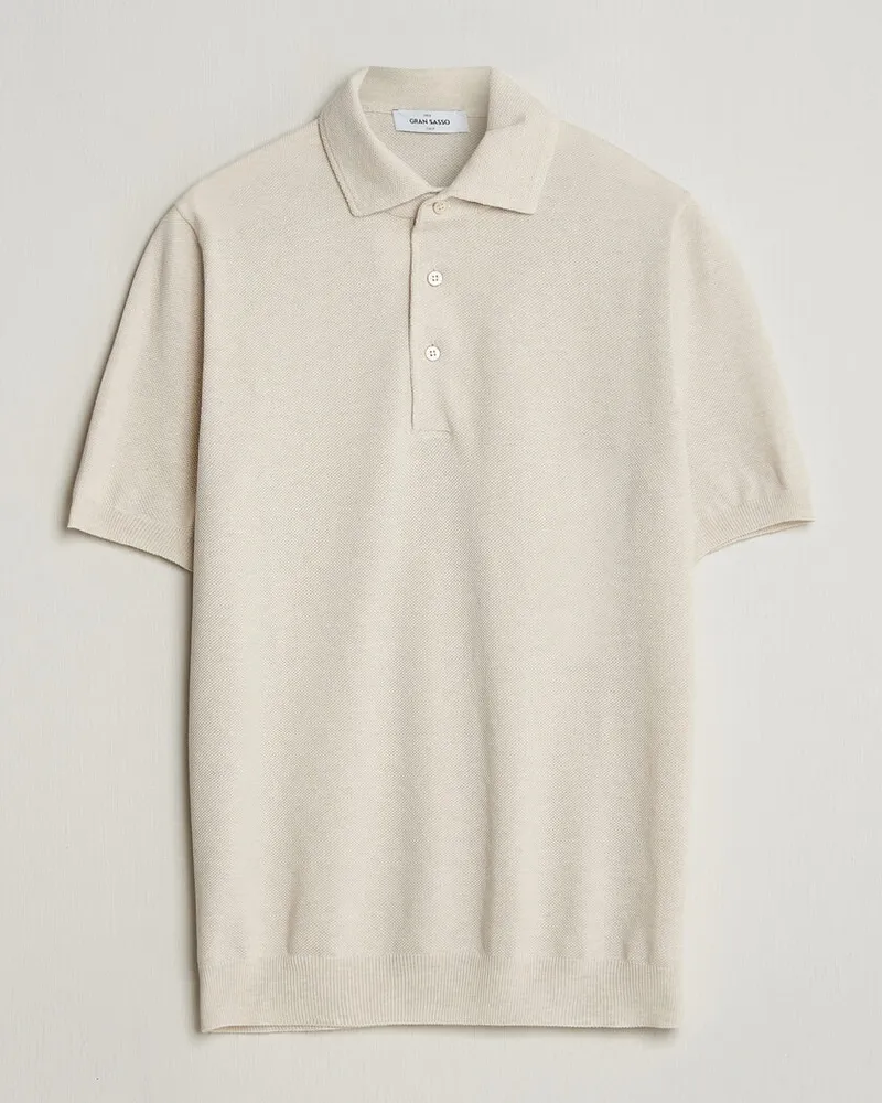 Gran Sasso Cotton Textured Knitted Polo Light Beige Beige