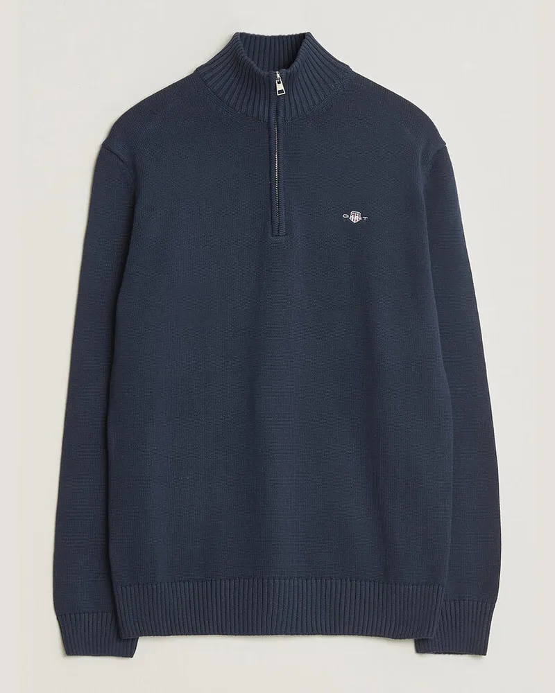 Gant Casual Cotton Knitted Half Zip Evening Blue Blau
