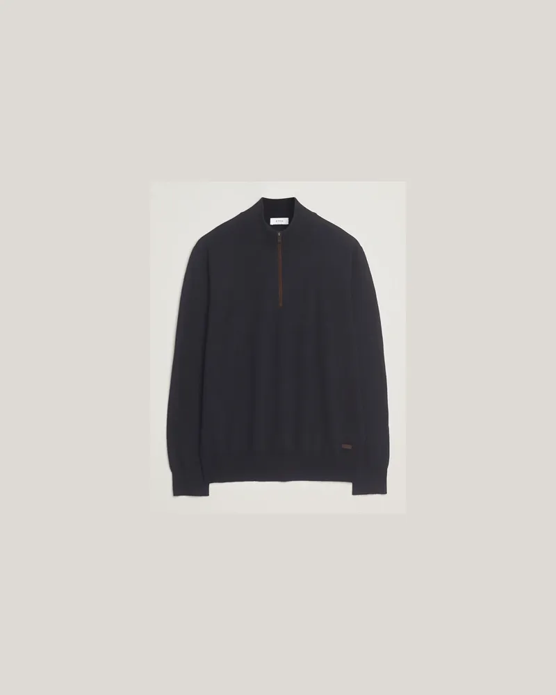 Eton Merino Knitted Half Zip Navy Blau