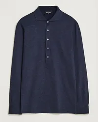 Gran Sasso Brushed Baumwoll Popover Shirt Navy Melange Blau