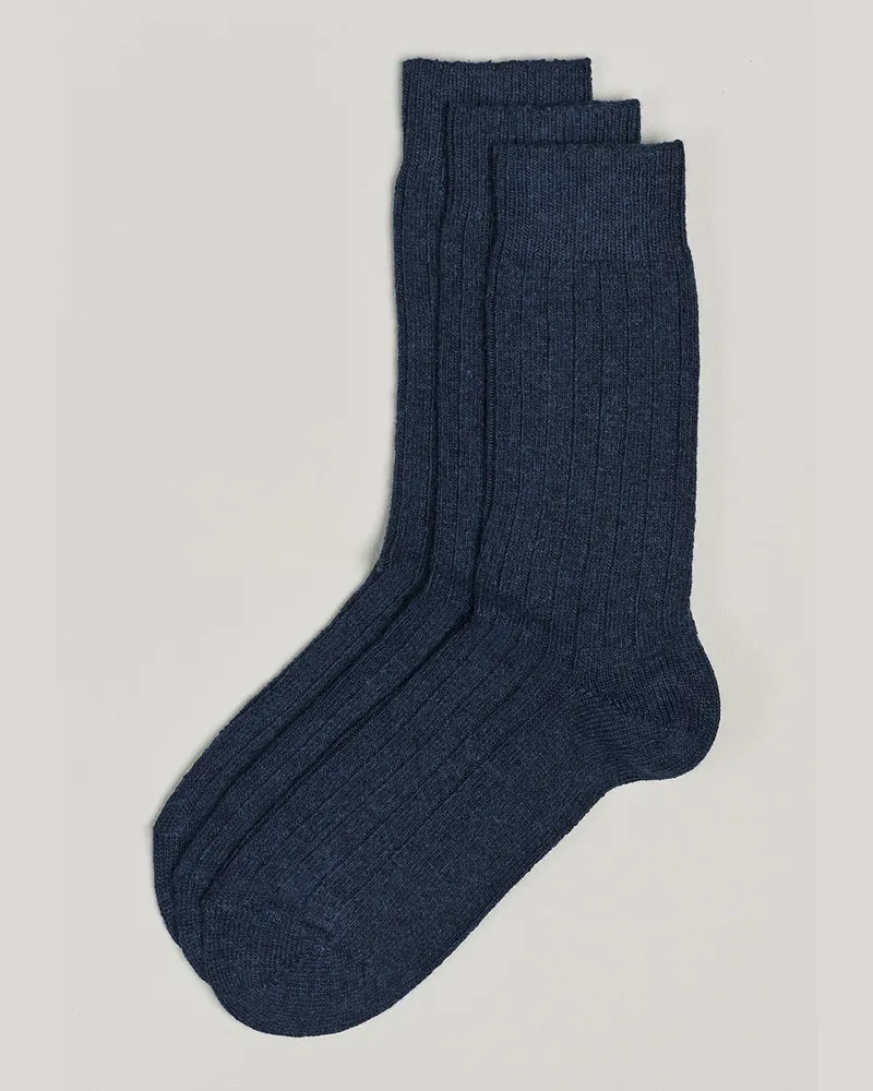 Amanda Christensen 3-Pack Supreme Wool/Cashmere Sock Dark Blue Melange Blau