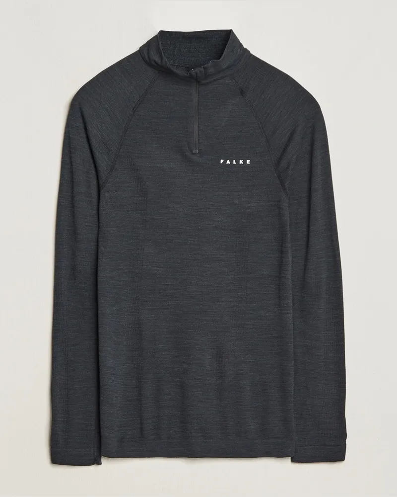 Falke Sport Long Sleeve Wool Tech Half Zip Shirt Black Schwarz