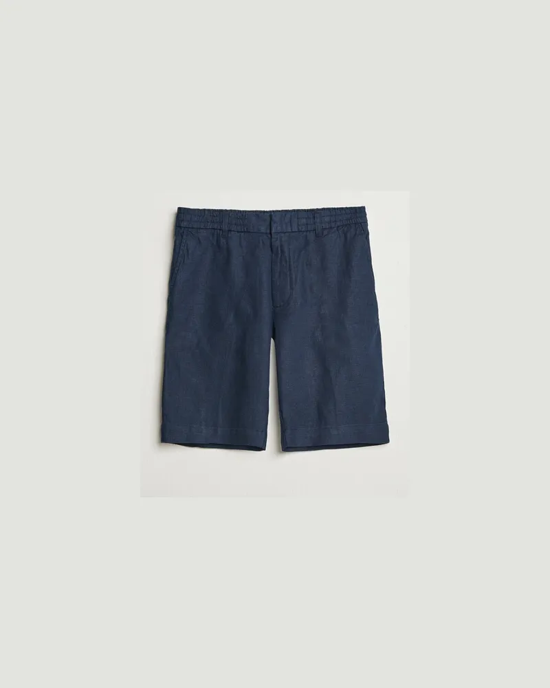NN 07 Billie Pleated Linen Drawstring Shorts Navy Blue Blau