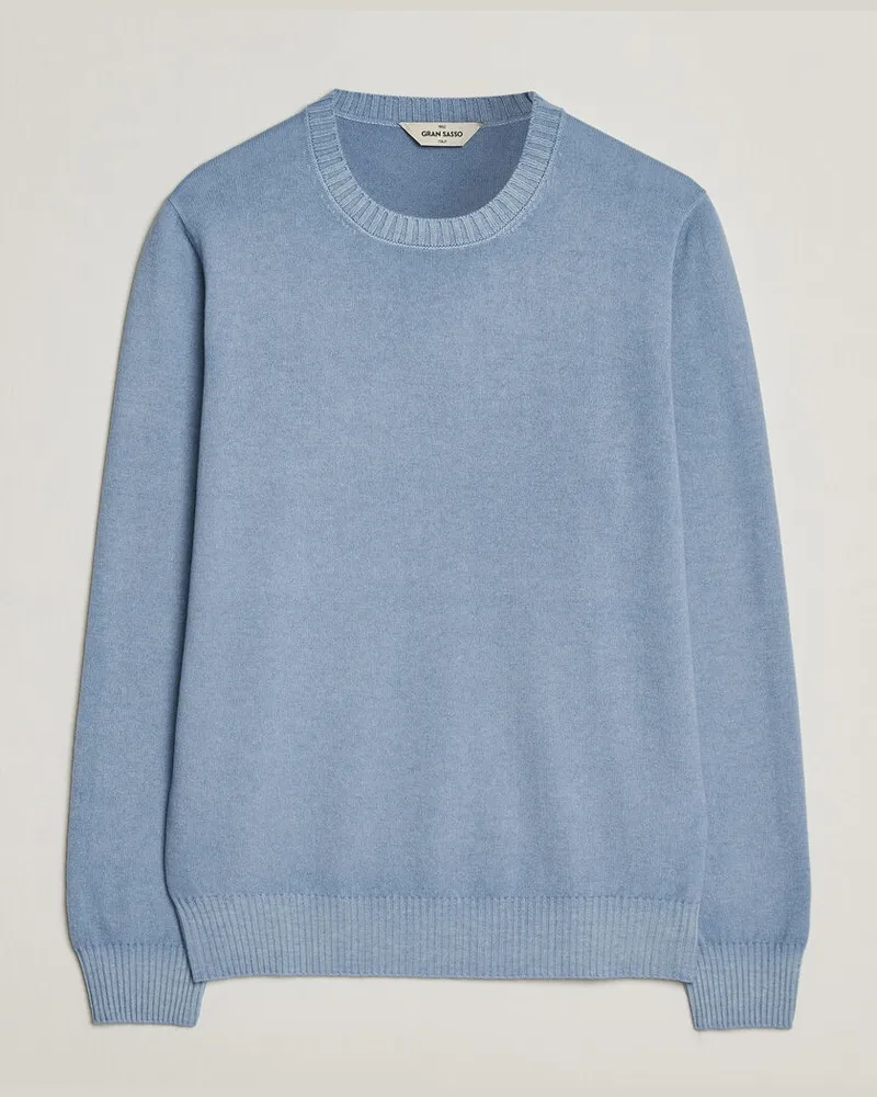 Gran Sasso Wool/Cashmere Washed Crew Neck Blue Melange Blau