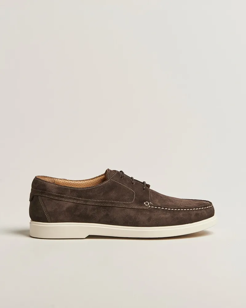 Loake 1880 Sardinia Suede Boat Shoe Loafers Anthracite Braun