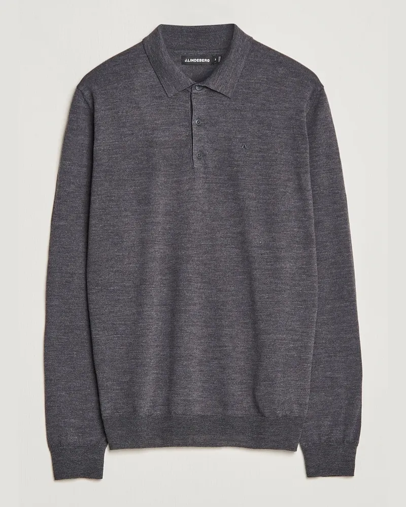 J.Lindeberg Noel Light Merino Polo Shirt Dark Grey Melange Grau