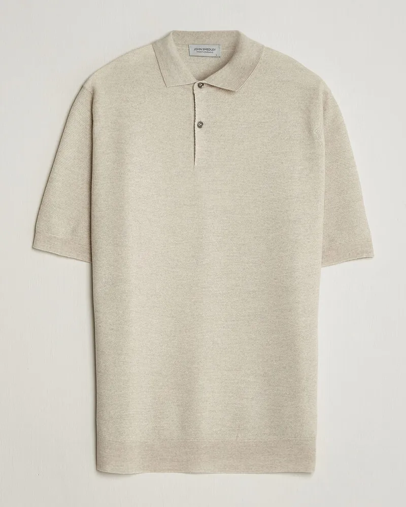 John Smedley 14 Singular Knitted Textured Polo Grey Fleece Beige