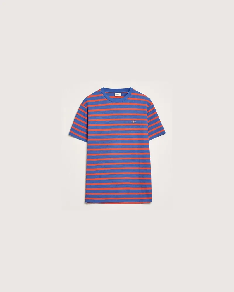 Gant Waffle Textured Striped T-Shirt Rich Blue Blau