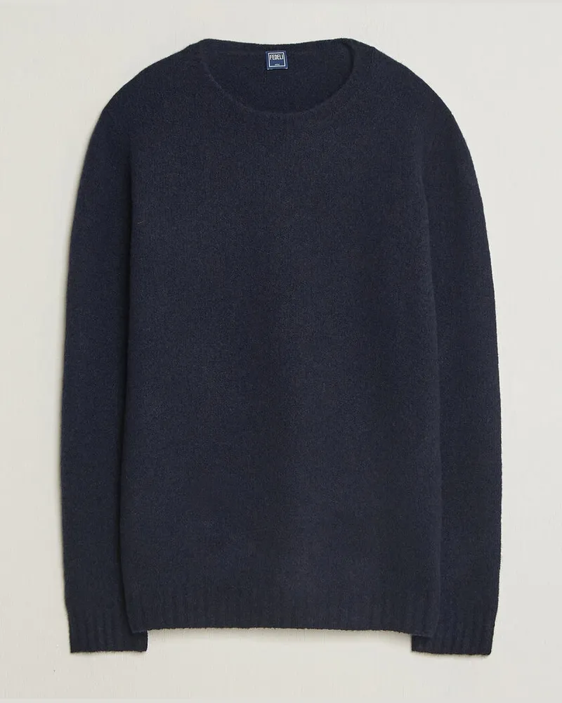 Fedeli Cashmere Blend Boucle Sweater Navy Blau