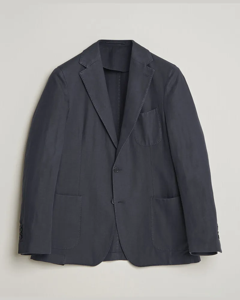 Morris Washed Cotton Herringbone Blazer Navy Blau