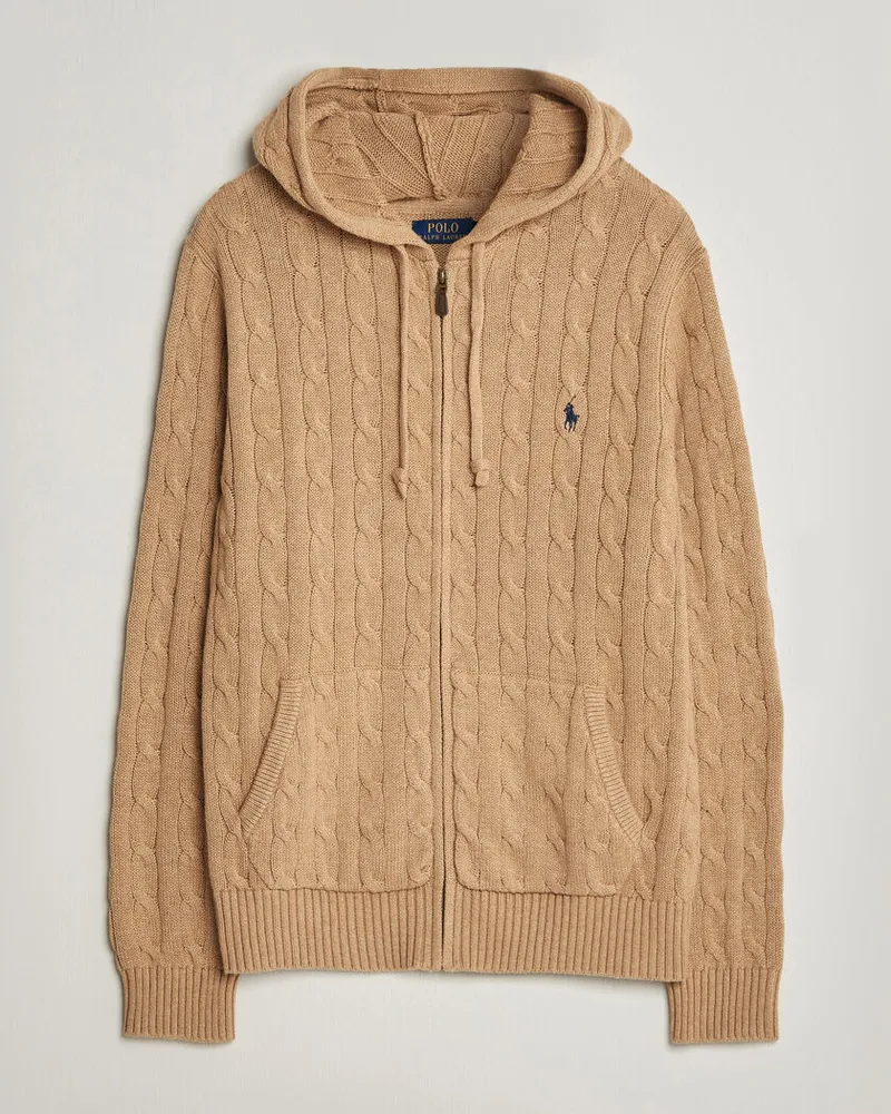 Ralph Lauren Knitted Full Zip Sweater Camel Melange Beige