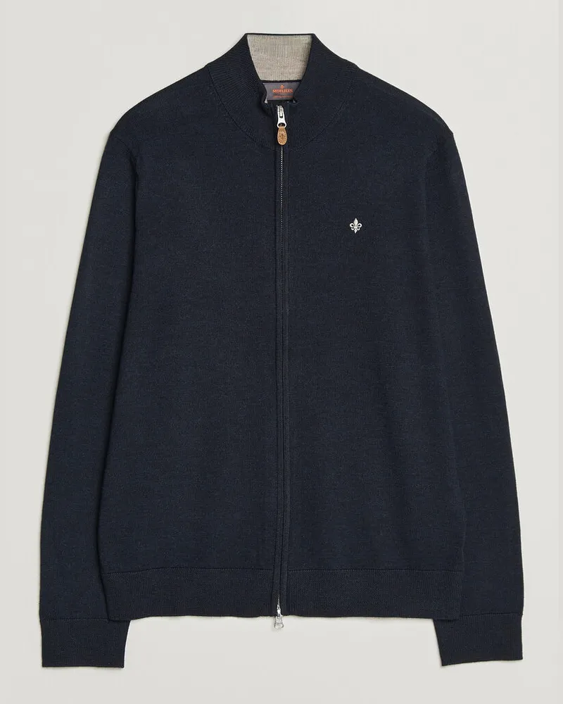 Morris Merino Full Zip Cardigan Navy Blau