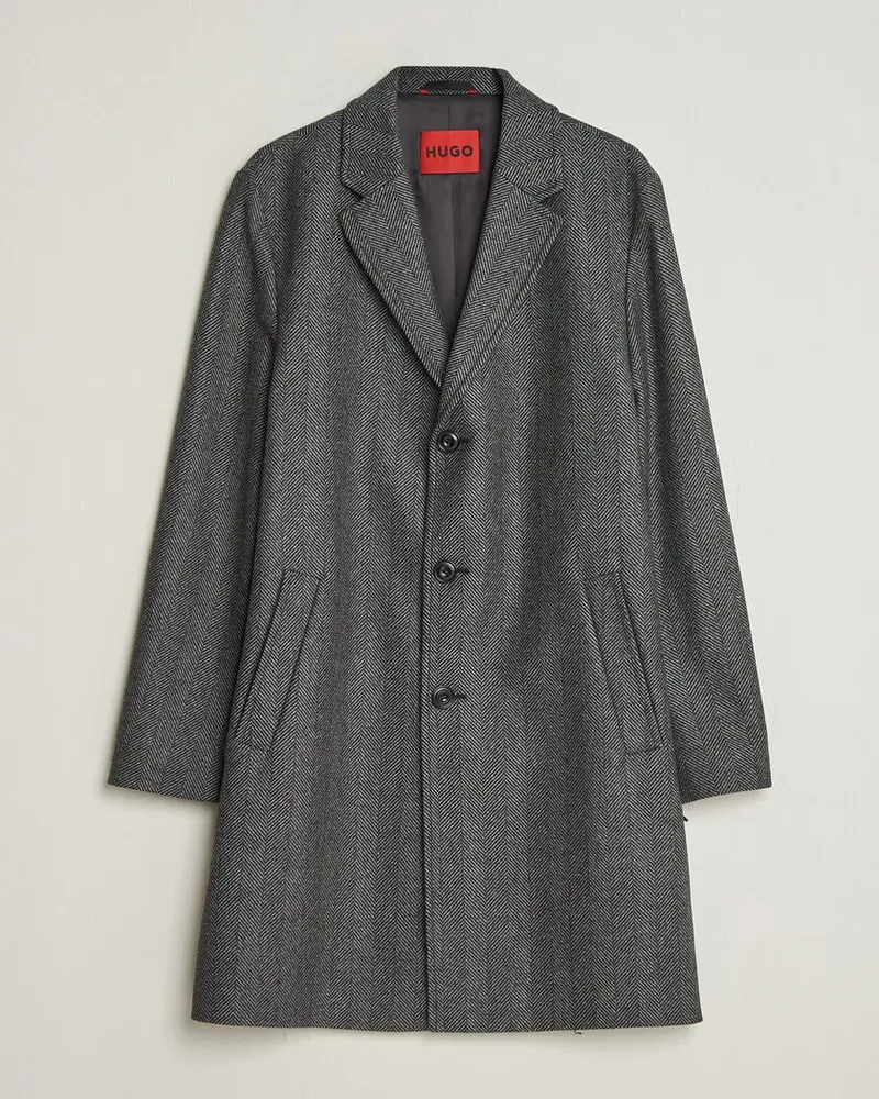 HUGO BOSS Malte Herringbone Coat Dark Grey Grau