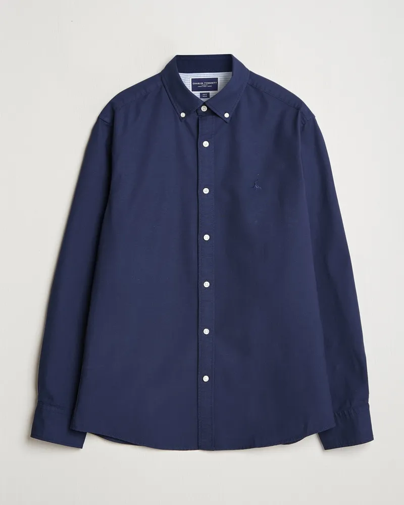 Charles Tyrwhitt Button Down Stretch Oxford Shirt Navy Blau