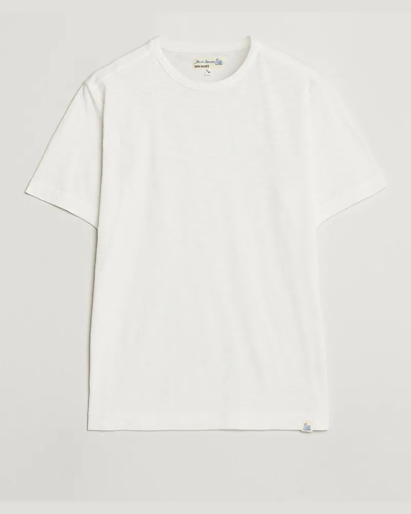 Merz b. Schwanen Organic Pima Cotton Slub Crew Neck T-Shirt White Weiß