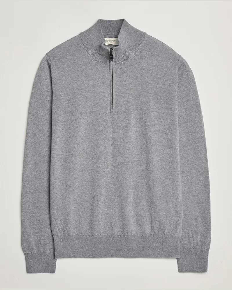 Piacenza Cashmere Merino Wool Crew Neck Half Zip Light Grey Grau