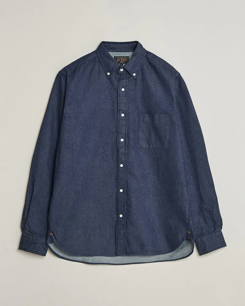 Beams Plus Denim Button Down Shirt Indigo Blau