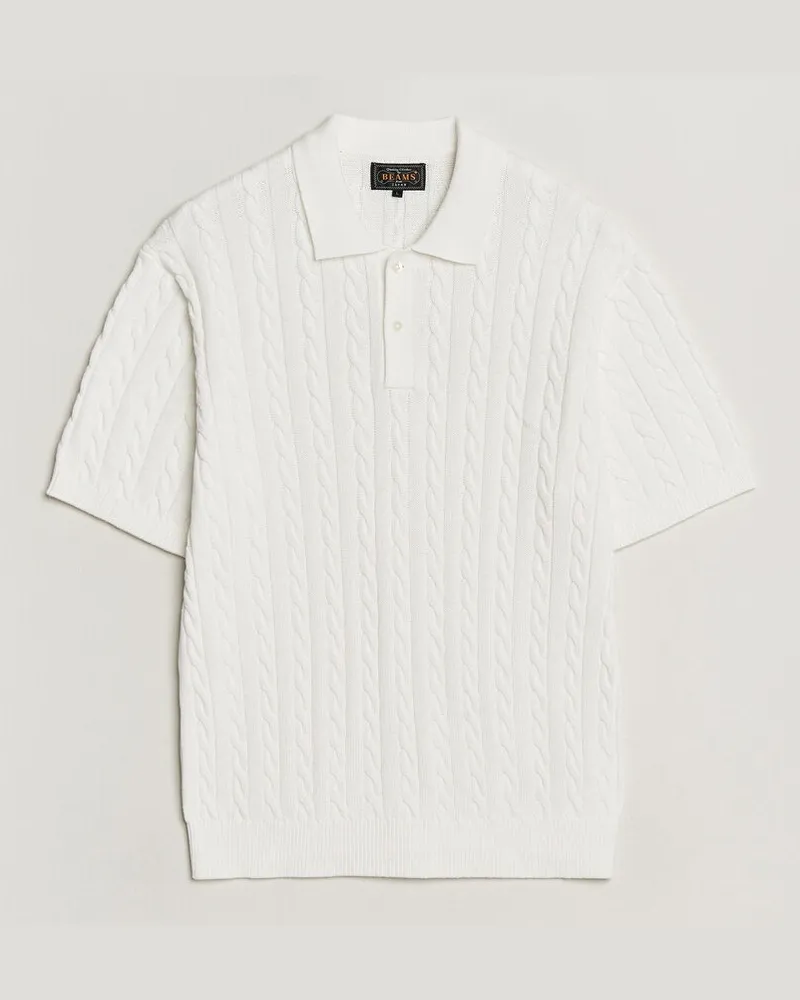 Beams Plus Short Sleeve Cable Polo White Weiß
