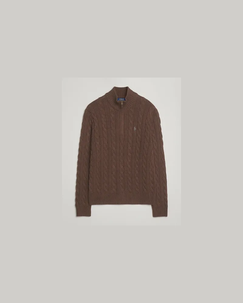 Ralph Lauren Cotton Cable Half Zip Nutmeg Brown Heather Braun