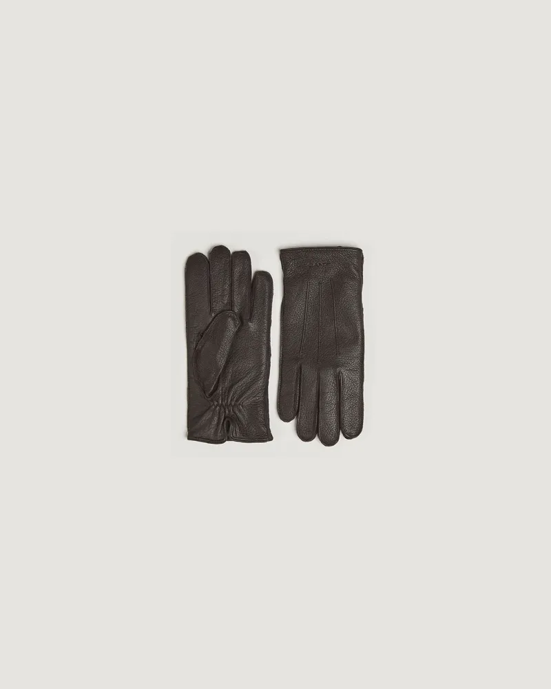 Gant Cashmere Lined Leather Glove Deep Brown Braun