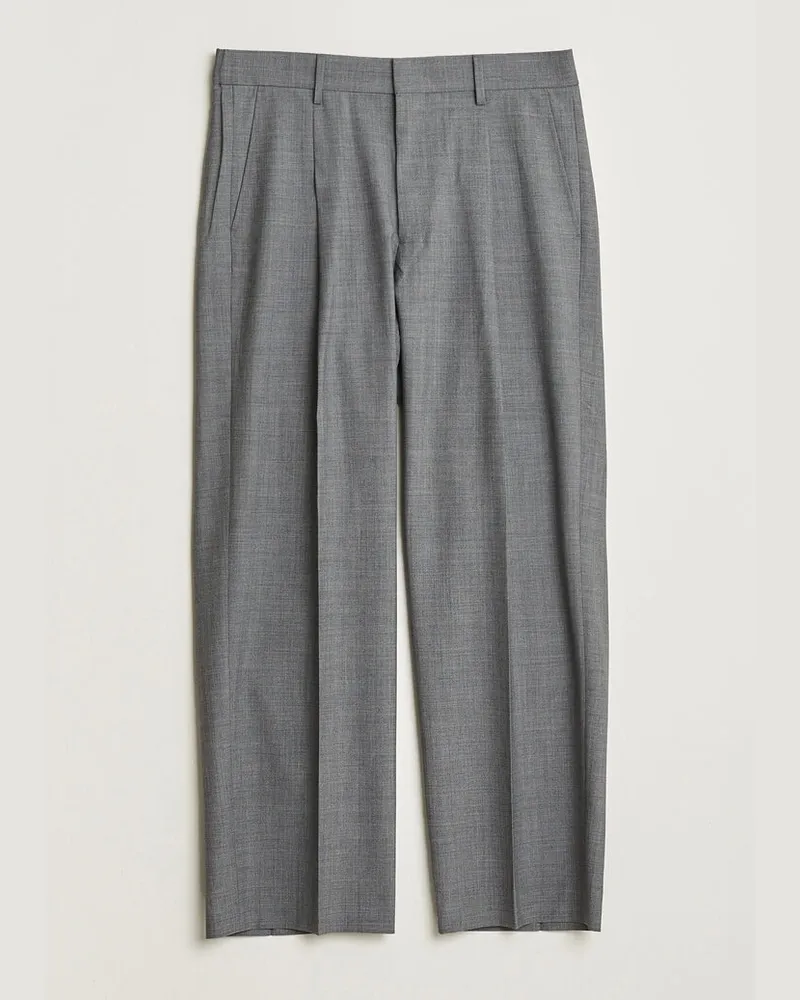 NN 07 Kay Summer Wool Drawstring Trousers Light Grey Melange Grau
