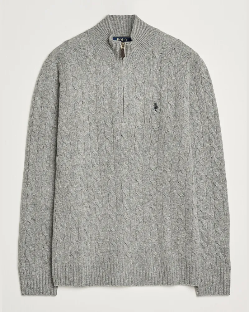 Ralph Lauren Wool/Cashmere Cable Half Zip Fawn Grey Heather Grau