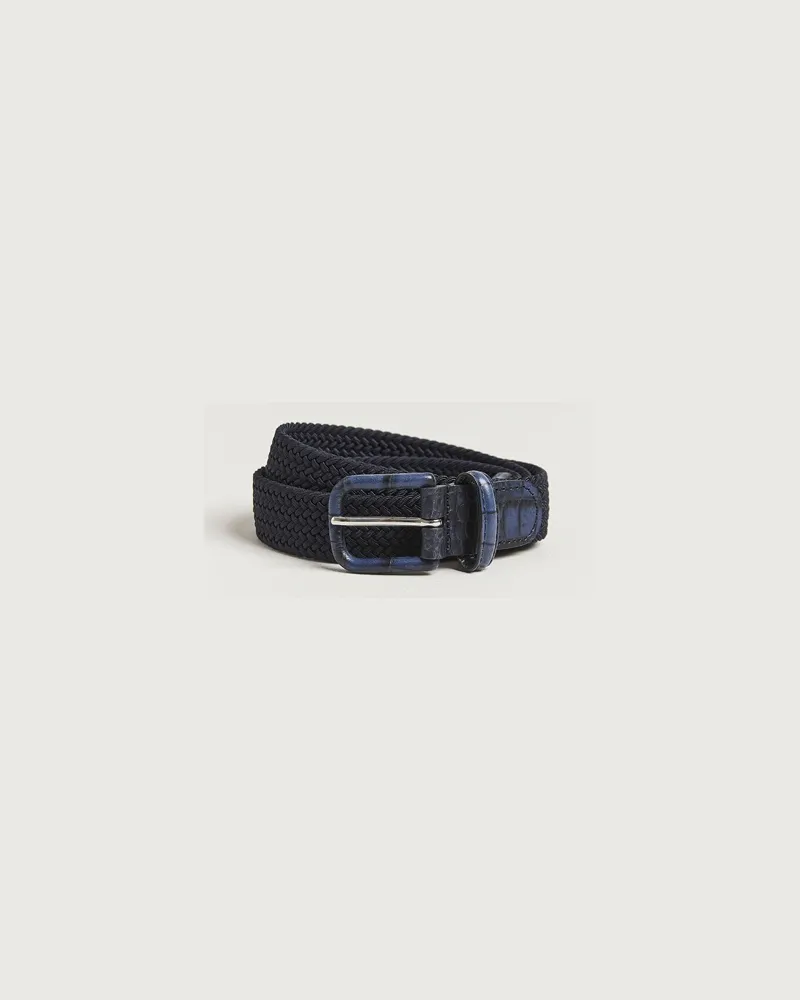 Anderson's Stretch Woven Leather Buckle 3 cm Belt Navy Blau