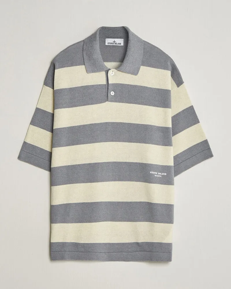 Stone Island Marina Knitted  Cotton/Linen Polo Ivory Melange Grau
