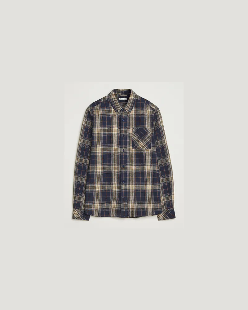 Knowledge Cotton Apparel Checked Flannel Shirt Navy/Green Mehrfarbig