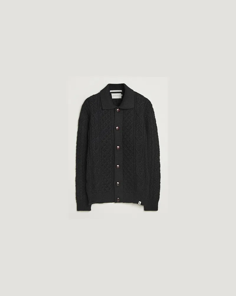 Peregrine Hudson Wool Aran Knitted Cardigan Black Schwarz