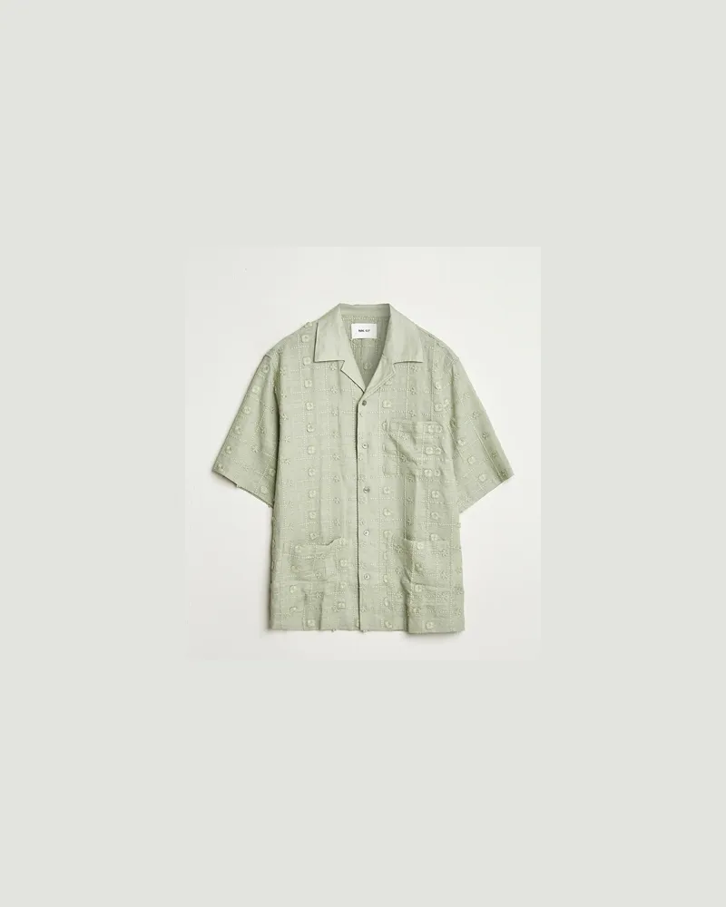 NN 07 Ben Lyocell Fil-Coupé Embroidery Anglaise Shirt Sage Green Grün
