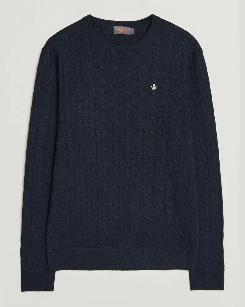 Morris Merino Cable O-Neck Navy Blau