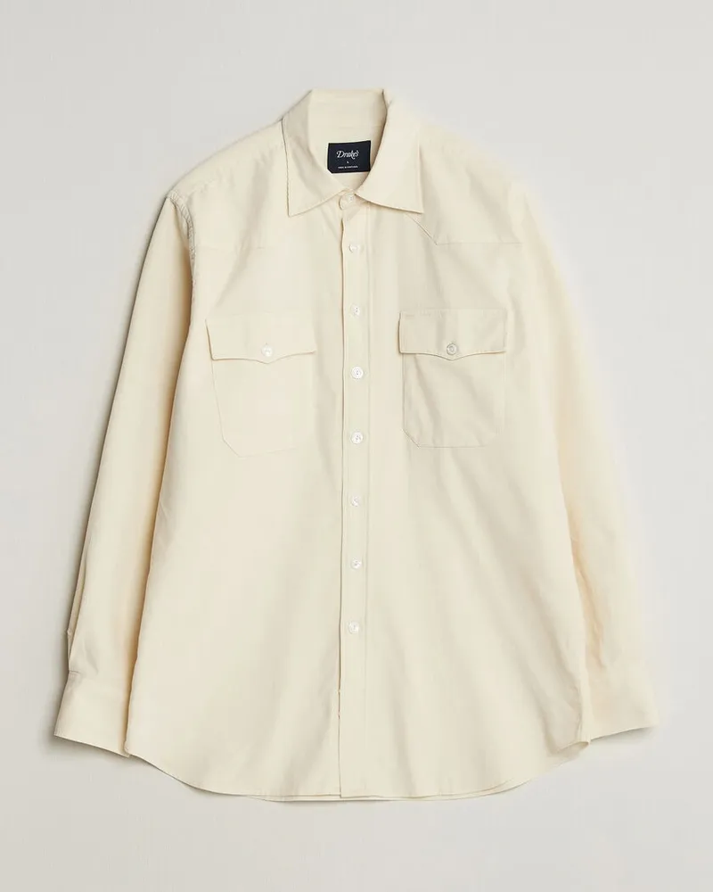 Drake's Drake Needlecord Western Shirt White Weiß