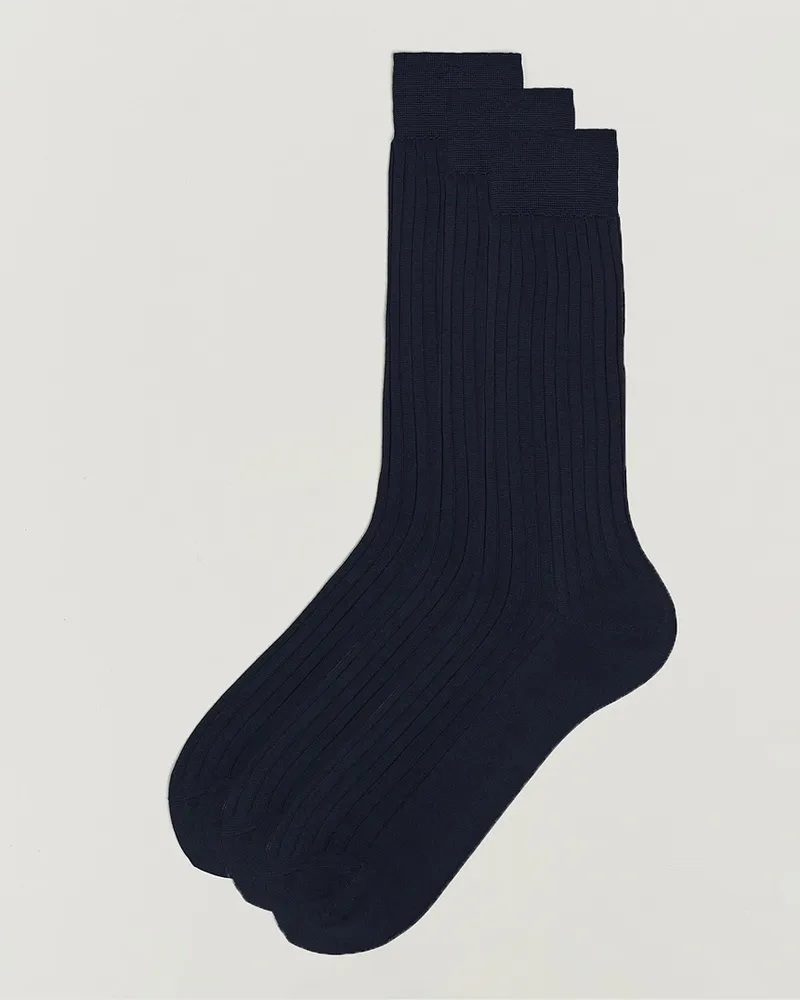 Bresciani 3-pack Cotton Ribbed Short Socks Navy Blau