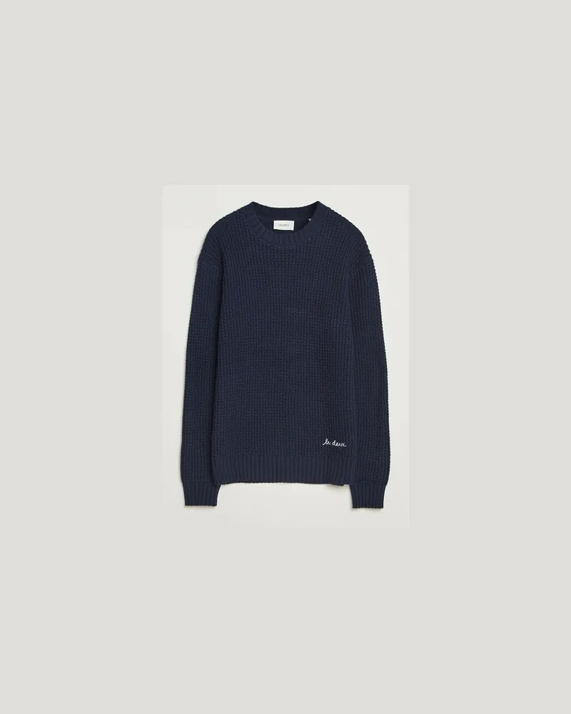 LES DEUX Alvin Cotton Waffle Crewneck Dark Navy Blau