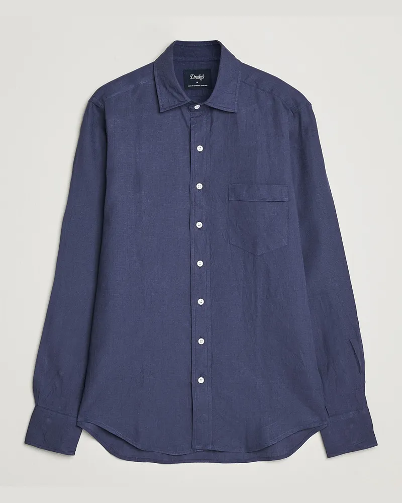 Drake's Drake Linen Summer Shirt Navy Blau
