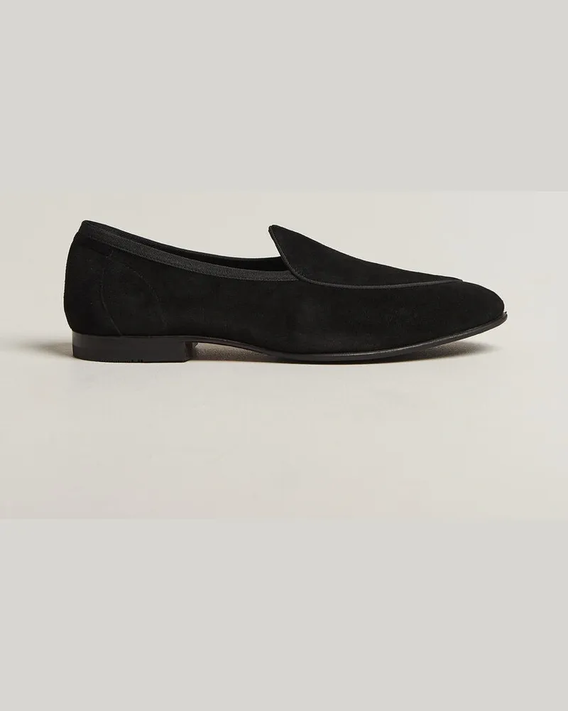 Loake 1880 Belgrave Black Suede Belgian Loafer Black Schwarz