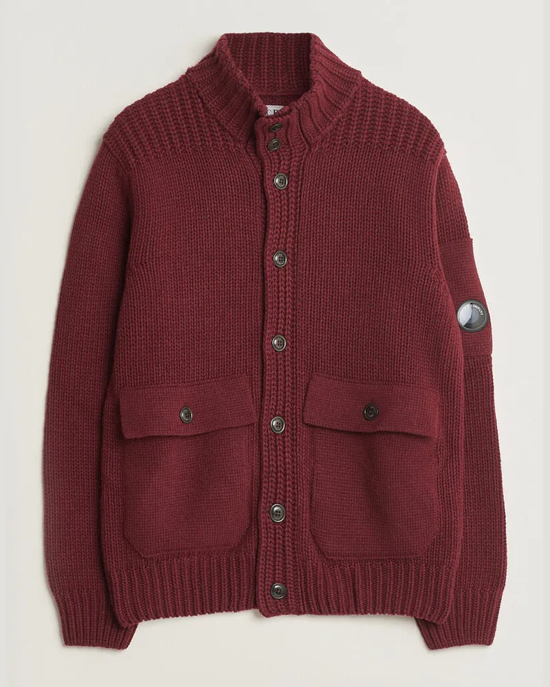C.P. Company Heavy Lambswool Cardigan Burgundy Rot
